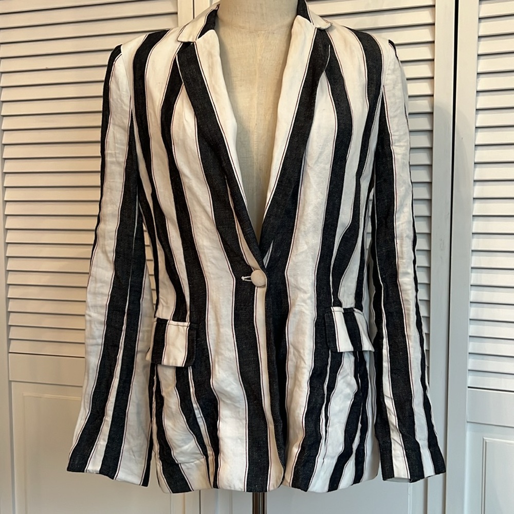 FRAME | Linen Striped Shirt Blazer